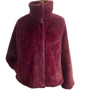 Colleen Lopez Plush Faux Fur Jacket in Deep Wine